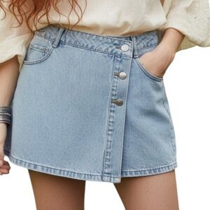 Shein Blue Denim Wrap Skort Size XL